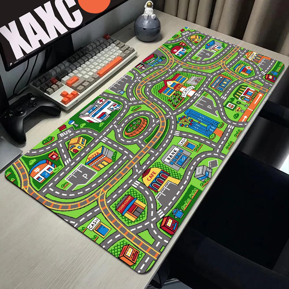Desk Setup Pc - แผ่นรองเมาส์แผ่นรองปูโต๊ะขนาดใหญ่สำหรับเล่นเกมเมืองถนนเกมส์ PC ขนาด900x400แผ่นรองเมาส์สำหรับสำนักงานขนาด XXL