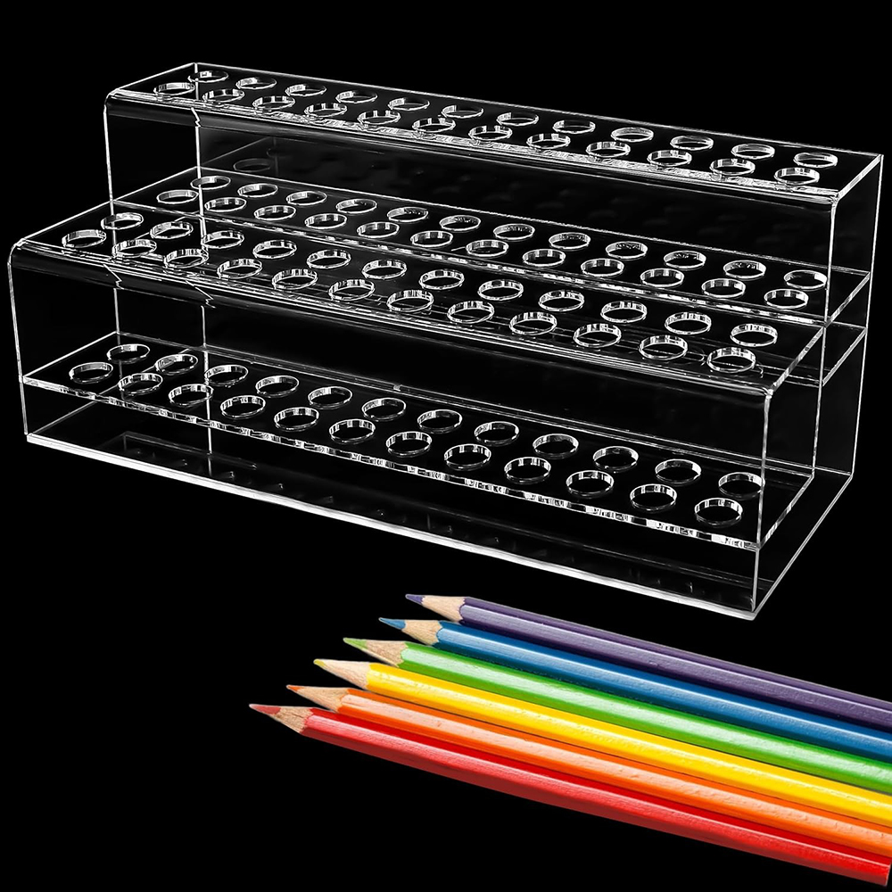 Desk Setup Home - อะคริลิคใสผู้ถือปากกา 48-Slot ปากกาขาตั้งจอแสดงผล Organizer แปรงแต่งหน้า Rack