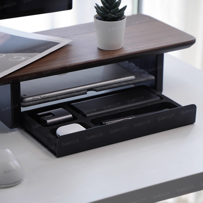 Desk Setup Home - ขาตั้งจอพร้อมลิ้นชักเก็บของ อุปกรณ์จัดระเบียบโต๊ะทำงาน ชั้นวางของสำหรับคอมพิวเตอร์ อุปกรณ์เสริมโต๊ะทำงานตามหลักสรีรศาสตร์สำหรับการตั้งค่าโฮมออฟฟิศ