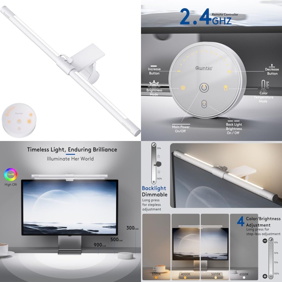 Setup Desk Monitor - แถบไฟมอนิเตอร์พร้อมรีโมท, ถนอมสายตา ไม่มีแสงสะท้อน, โคมไฟตั้งโต๊ะสำหรับโฮมออฟฟิศประหยัดพื้นที่, ปรับความสว่างได้แบบไม่มีขั้นบันได, ติดตั้งง่าย