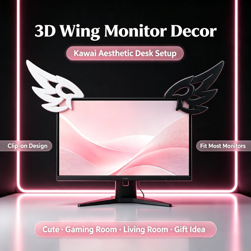 Setup Desk Monitor - ของตกแต่งปีก 3D สไตล์คาวาอี้สำหรับหน้าจอคอมพิวเตอร์, ของตกแต่งโต๊ะเกมมิ่งที่สวยงาม, อุปกรณ์เสริมบนโต๊ะน่ารักและของขวัญสำหรับสาวๆ
