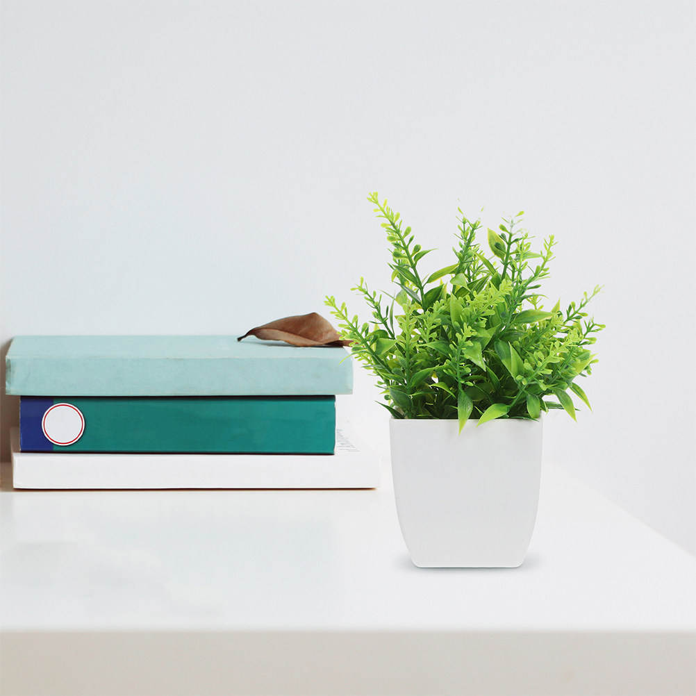Plant Pot Small Desk - ต้นบอนไซเทียม 2 ชิ้น ทนต่อการซีดจาง สไตล์ธรรมชาติ ต้นไม้ปลอมสำหรับตกแต่งภายใน