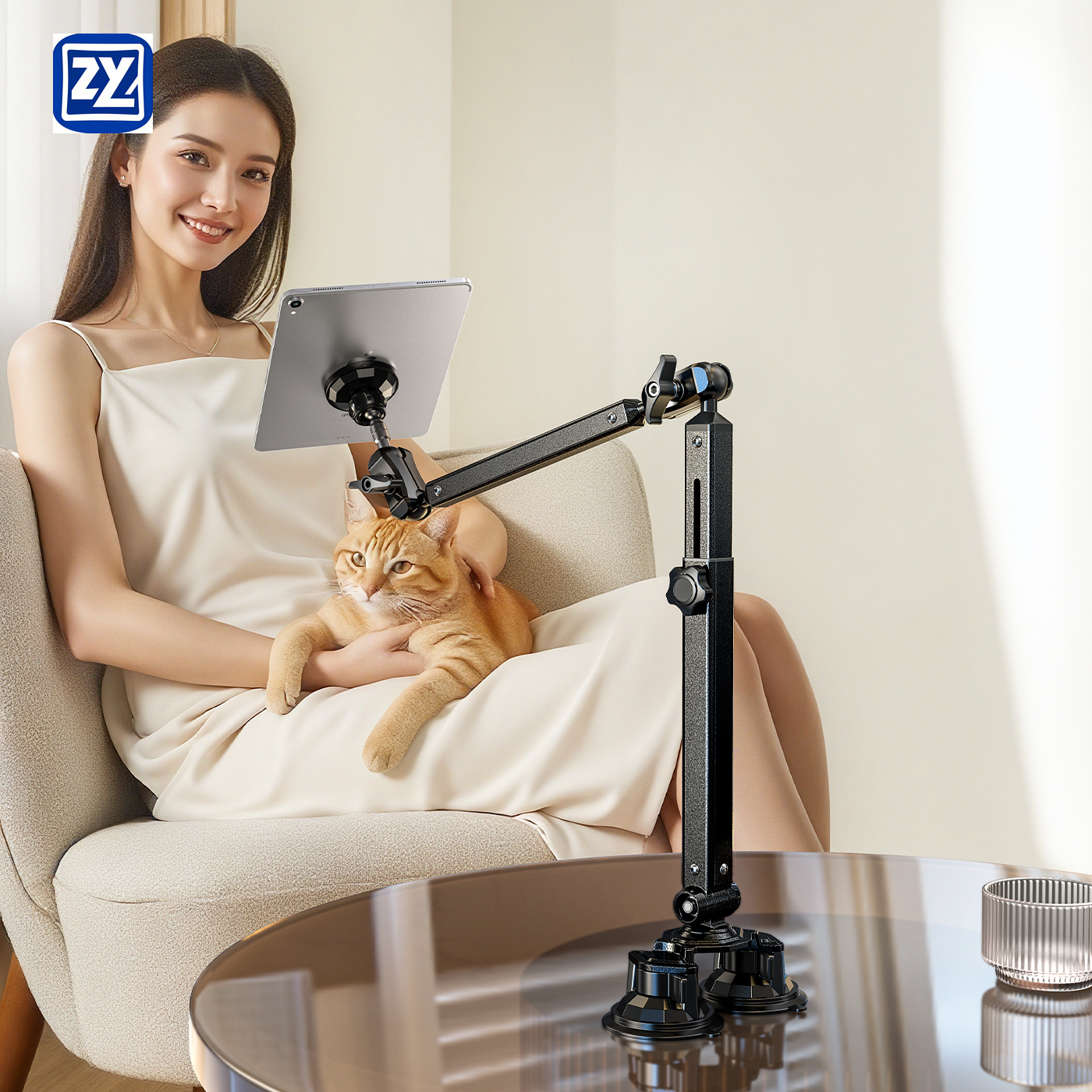Dual Phone Holder - ขาตั้งแท็บเล็ตแม่เหล็กแบบหนีบแน่น แข็งแรง ทนทาน พร้อมแขนหมุนได้ ที่ยึดโทรศัพท์มือถือแบบแม่เหล็ก พร้อมฐานดูดสองจุด