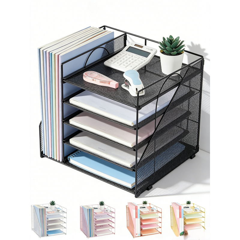 Desk Setup Design - ชั้นวางเอกสารกระดาษ 5 ชั้น สำหรับสำนักงาน กล่องเก็บเอกสารบนโต๊ะทำงาน ที่เก็บเอกสาร