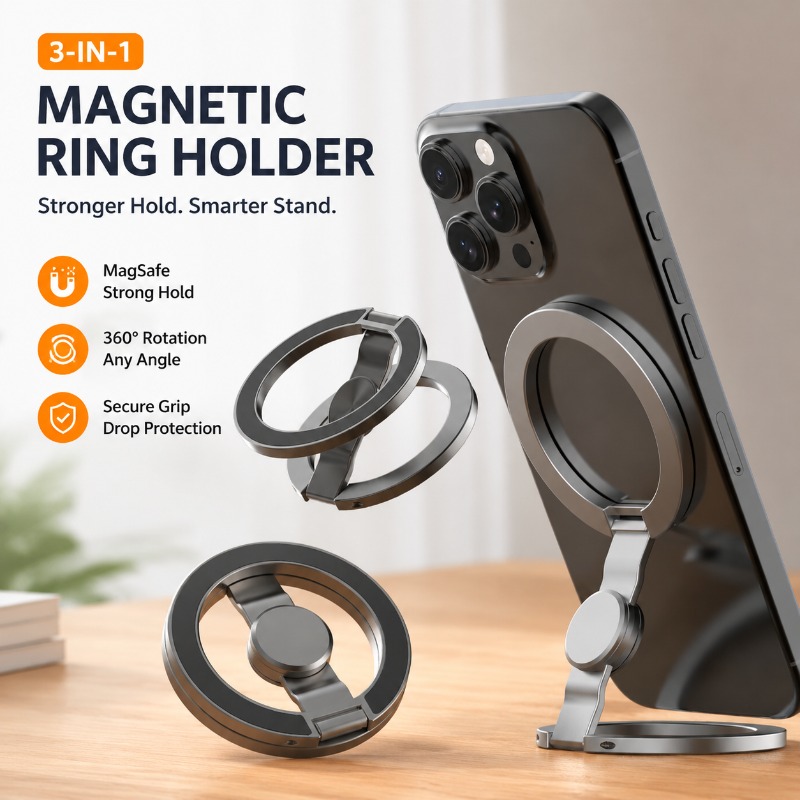 Dual Phone Holder - ที่วางโทรศัพท์แม่เหล็ก Magsafe แบบวงแหวนคู่ พร้อมฟังก์ชั่นฟิดเจ็ตสปินเนอร์ ที่จับนิ้วมือ ขาตั้งอเนกประสงค์