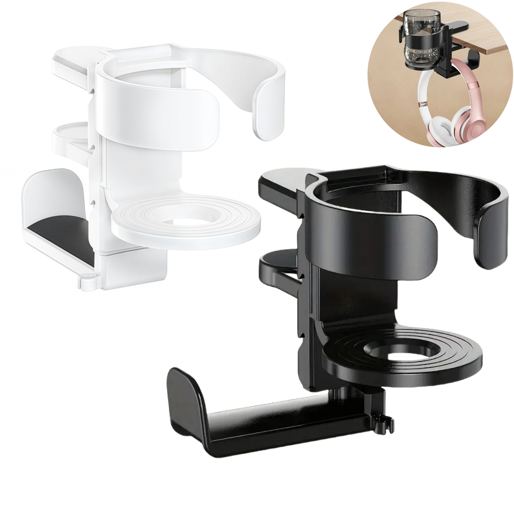 Desk Setup Headphones - ที่ยึดใต้โต๊ะแบบปรับได้สำหรับหูฟังและแก้วน้ำ ที่วางของ 2 in 1 สำหรับใช้ในบ้าน