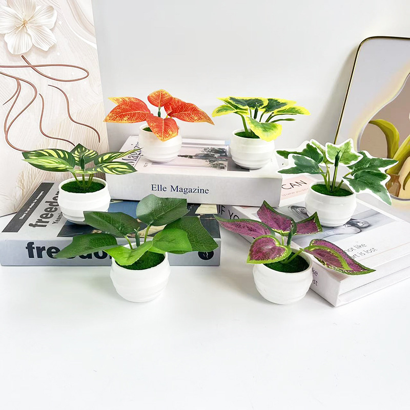 Plant Pot Small Desk - ต้นไม้ประดิษฐ์สีเขียวในกระถางขนาดเล็กสำหรับตกแต่งโต๊ะทำงาน ต้นไม้กระถางขนาดเล็กแบบสร้างสรรค์ ต้นไม้สีเขียวสำหรับตกแต่ง