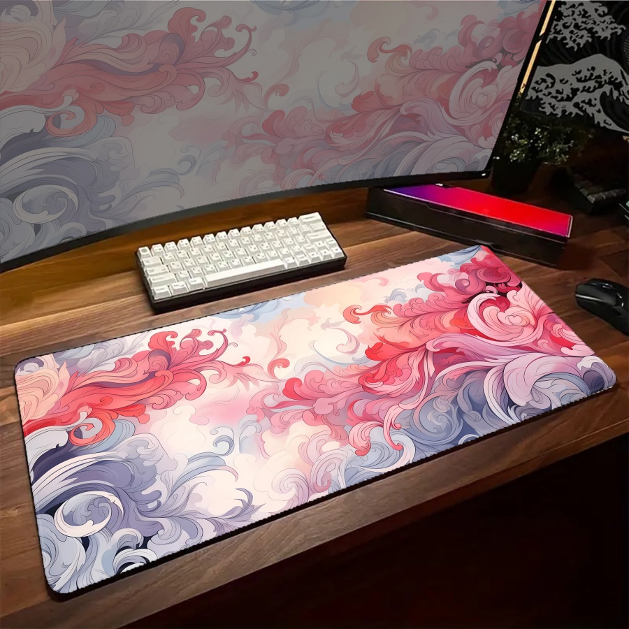 Desk Setup Art - แผ่นรองเมาส์ขนาดใหญ่ลายขนนก สำหรับเล่นเกมส์ คีย์บอร์ด แผ่นรองโต๊ะ XXL ขนาด