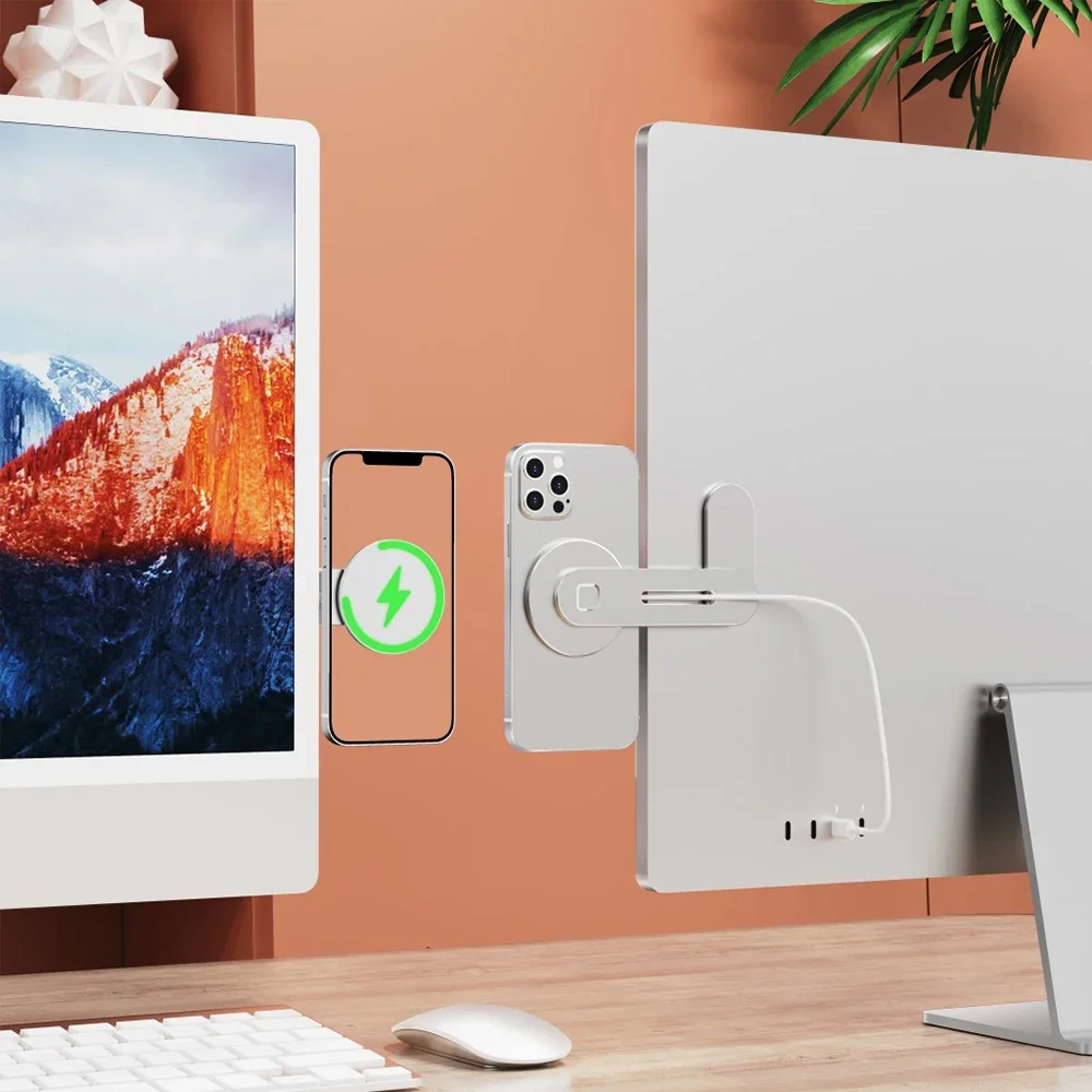 Desk Setup Apple - แท่นวางโน้ตบุ๊กแม่เหล็กสำหรับ Magsafe ที่ยึดโทรศัพท์มือถือสำหรับ iPhone และ Macbook