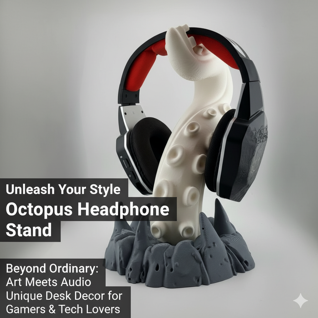Desk Setup Headphones - ขาตั้งหูฟังรูปหนวดปลาหมึกคธูลู พิมพ์ 3 มิติ ที่วางหูฟังสำหรับเล่นเกม ของตกแต่งโต๊ะทำงานแนวอีสปอร์ต