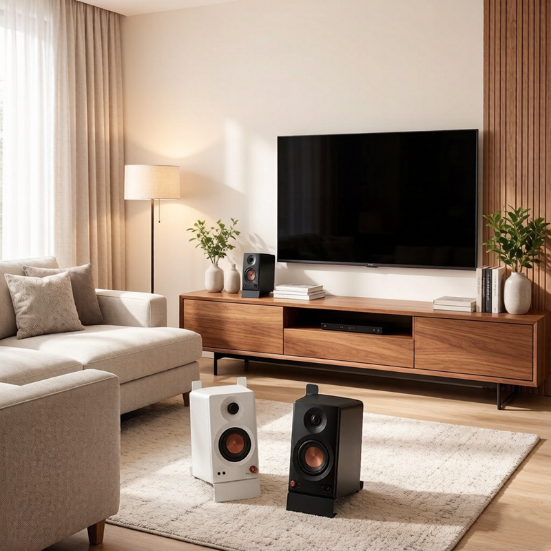 Desk Setup Design - ขายึดลำโพงตั้งโต๊ะ MR5BT, ขาตั้งโลหะแบบหนา, ฐานกันลื่น, รองรับอย่างมั่นคงด้วยการออกแบบติดตั้งแบบซ่อน