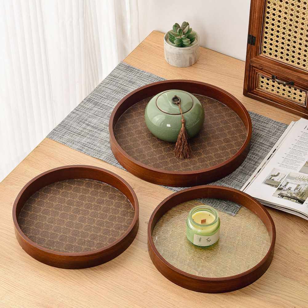 Desk Setup Design - รอบ Vintage ชาเสิร์ฟ Platter แก้วไม้รอบถาด Elegant