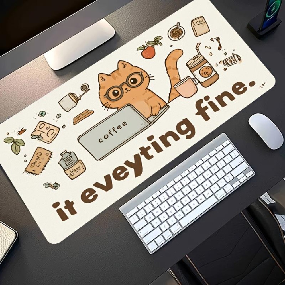 Desk Setup Art - ลวดลายที่วาดด้วยมือ แมวสีส้มสวมแว่นตา อุปกรณ์ตกแต่งโต๊ะทำงาน ชุดตกแต่งสำหรับเกมเมอร์ พรมปูพื้นสำหรับเล่นเกม