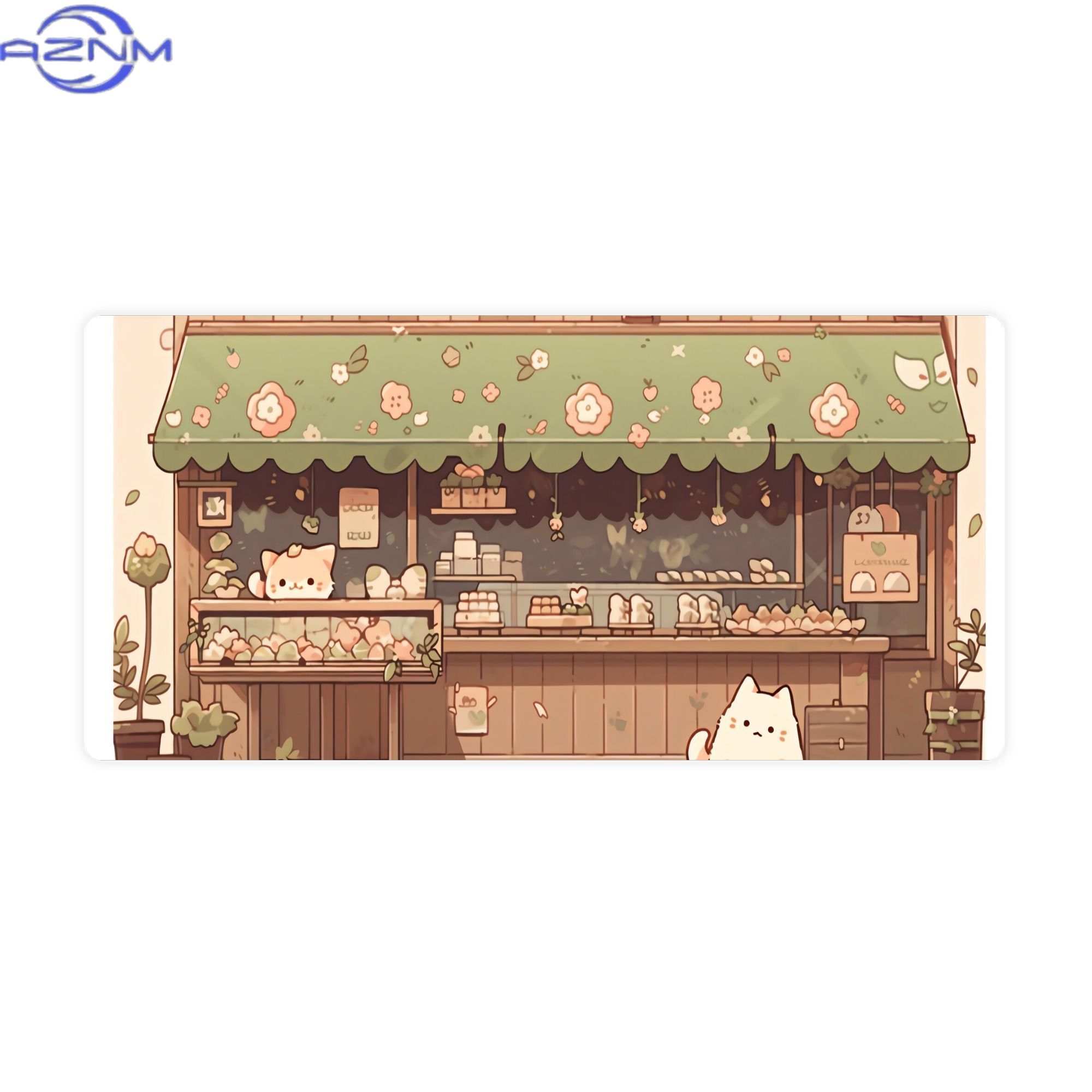 Desk Setup Streaming - แผ่นรองโต๊ะขนาดใหญ่สไตล์ Cat Bakery Aesthetic Green Shop