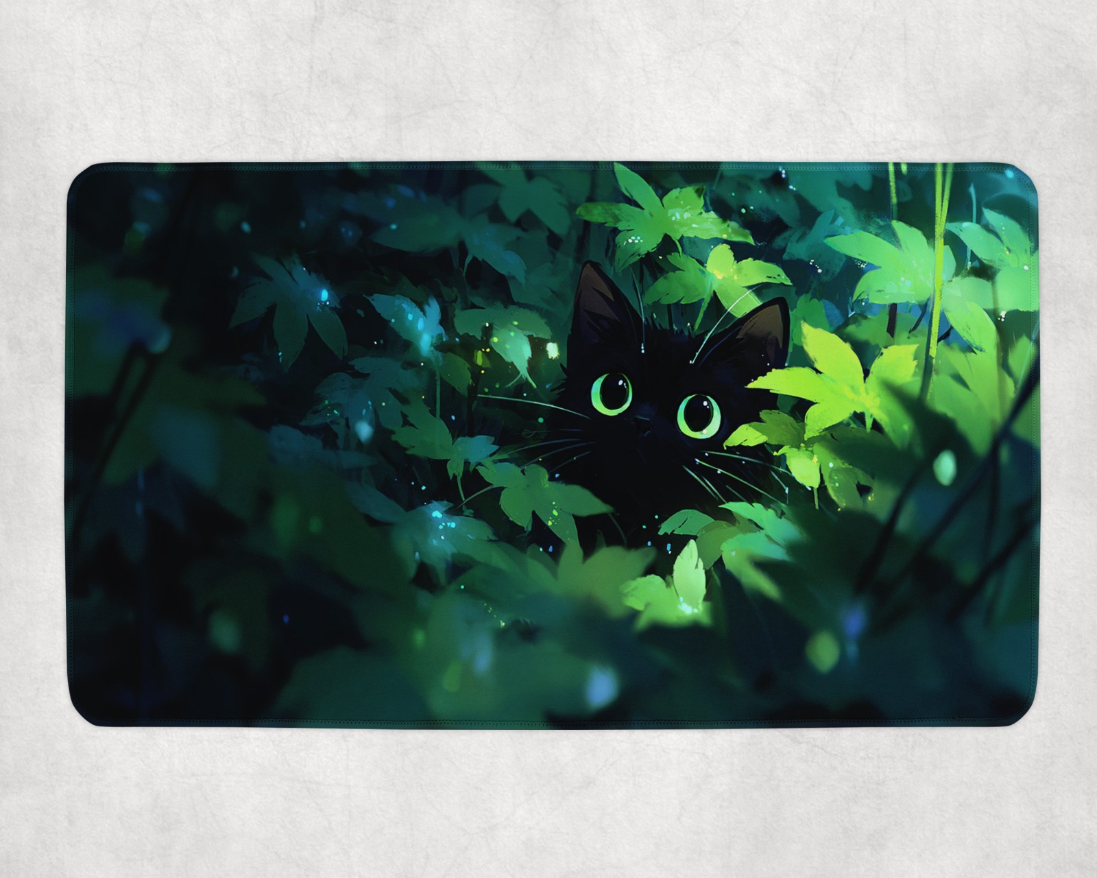 Desk Setup Art - แมวสีดำสำหรับ MTG Playmat Green Forest Fantasy