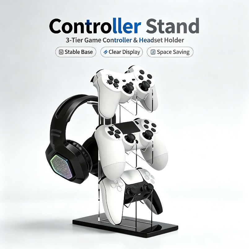 Desk Setup Headphones - ขาตั้งคอนโทรลเลอร์ 3 ชั้น ที่แขวนหูฟัง ชั้นวางเก็บอุปกรณ์เกม ประหยัดพื้นที่