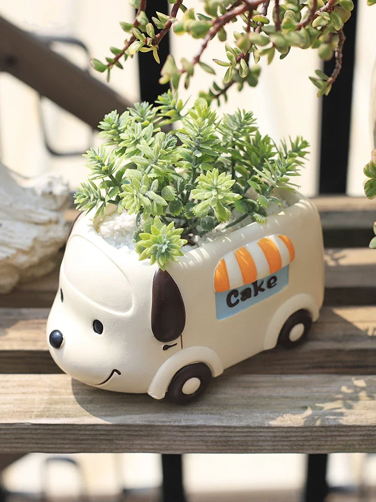 Plant Pot Small Desk - รถบรรทุกอาหารสัตว์พืชขนาดเล็กหม้อเรซิ่น Succulent Planter สําหรับ Home Office