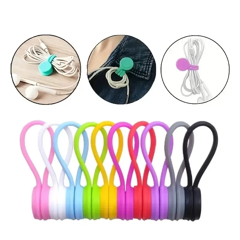 Headphone Hook Under - 5/3/1 ชิ้น สายรัดซิลิโคนแม่เหล็กแบบใช้ซ้ำได้ สำหรับจัดระเบียบสายไฟ คลิปสำหรับมัดและยึดหูฟัง ที่เก็บสายดาต้า