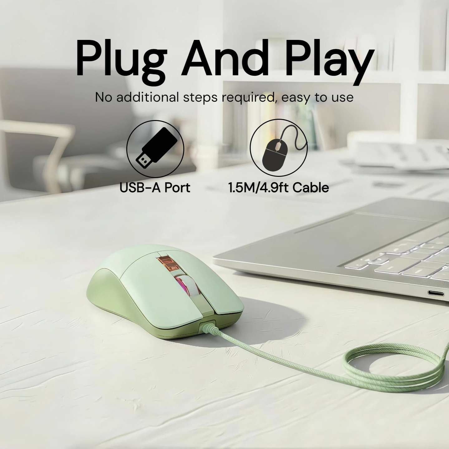 Desk Setup Accessories Aesthetic - เมาส์แบบมีสายสวยงาม ไร้เสียงรบกวน 2400DPI เมาส์ออปติคอล USB สำหรับนักเรียนหญิง
