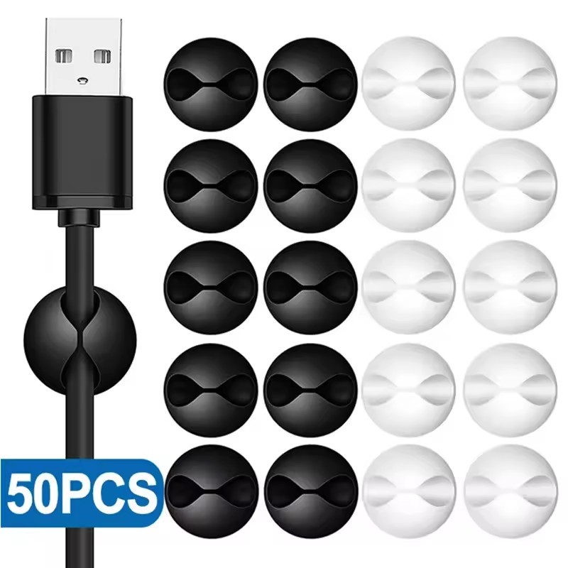 Headphone Hook Under - คลิปหนีบสายเคเบิลติดผนัง/โต๊ะทำงาน 5/50 ชิ้น สำหรับจัดการสายไฟ ตัวหนีบสายแบบติดด้วยตัวเอง สำหรับสาย