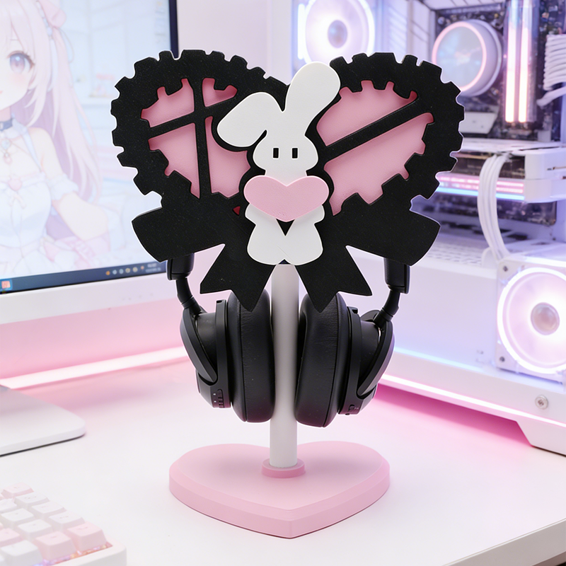 Desk Setup Headphones - ขาตั้งหูฟังแบบครอบหู รูปกระต่ายน่ารัก สไตล์เครื่องจักรกล ใช้จัดระเบียบโต๊ะเกมมิ่งและเก็บหูฟังสำหรับพีซี เหมาะเป็นของขวัญ