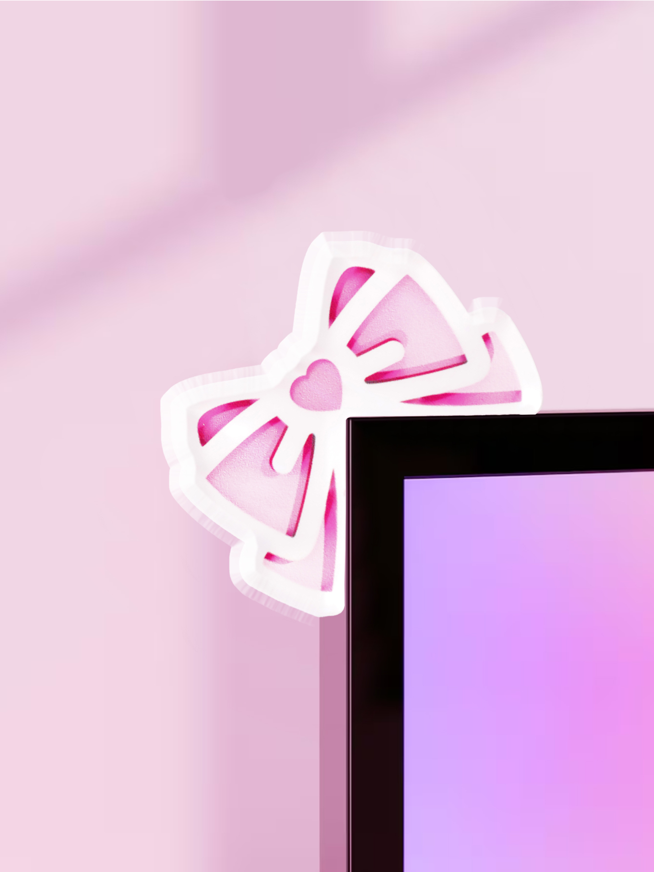 Desk Setup Pc - ที่ตกแต่งหน้าจอคอมพิวเตอร์รูปโบว์น่ารัก สีชมพู ทำจากอะคริลิก อุปกรณ์เสริมสำหรับคอมพิวเตอร์ ตกแต่งโต๊ะทำงานน่ารักสำหรับการเล่นเกม หน้าจอ