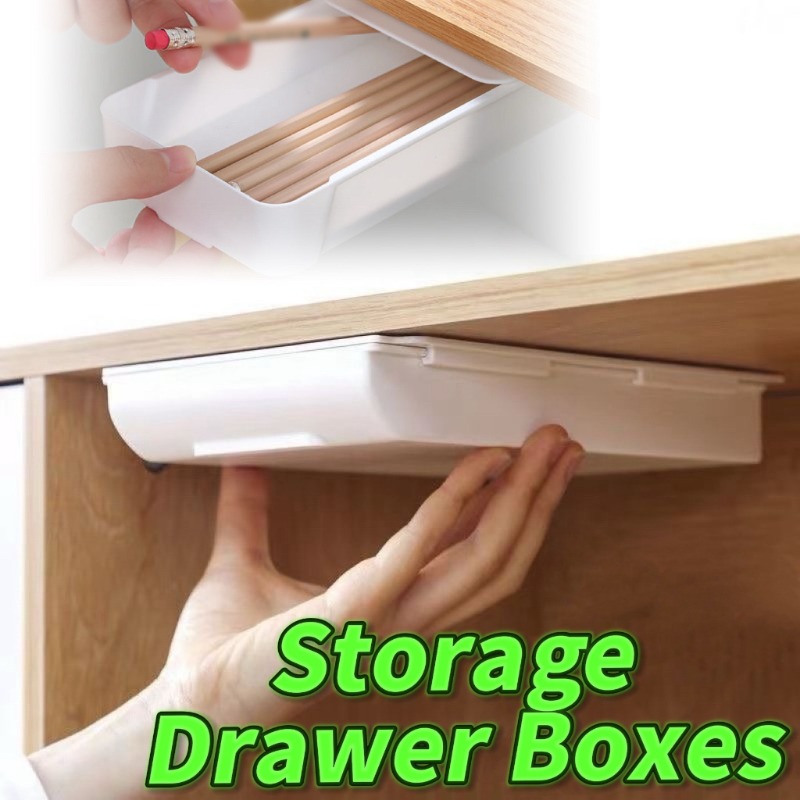 Desk Setup Home - Self Adhesive Storage กล่องลิ้นชักแต่งหน้าดินสอถาดโต๊ะซ่อนภายใต้ขาตั้งภายใต้ลิ้นชักกล่องสําหรับ Home School