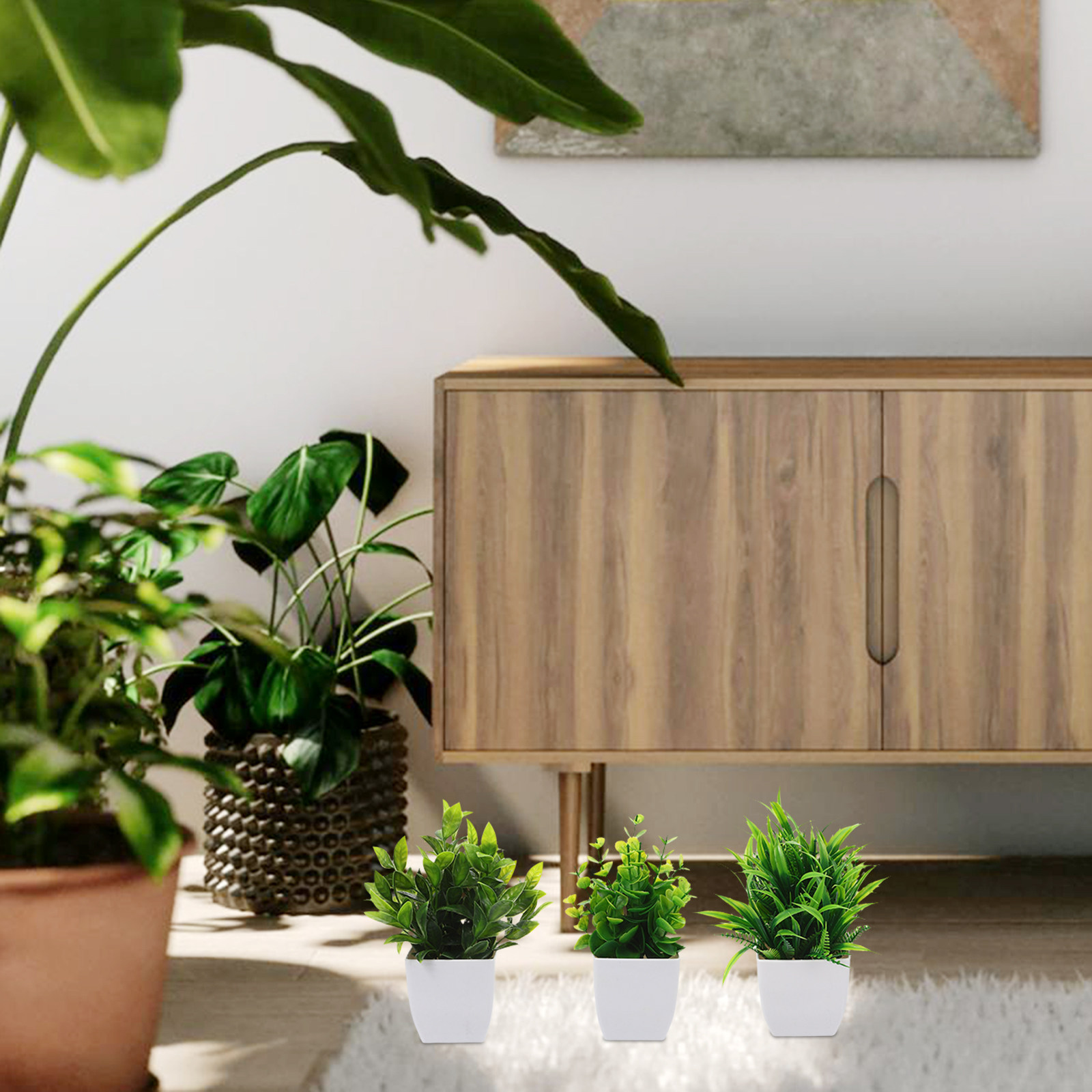 Plant Pot Small Desk - ต้นไม้ประดิษฐ์ขนาดเล็ก 3 ชิ้น สำหรับตกแต่งบ้านและโต๊ะทำงาน ต้นไม้ปลอมที่ดูสมจริง เหมาะสำหรับตกแต่งภายใน