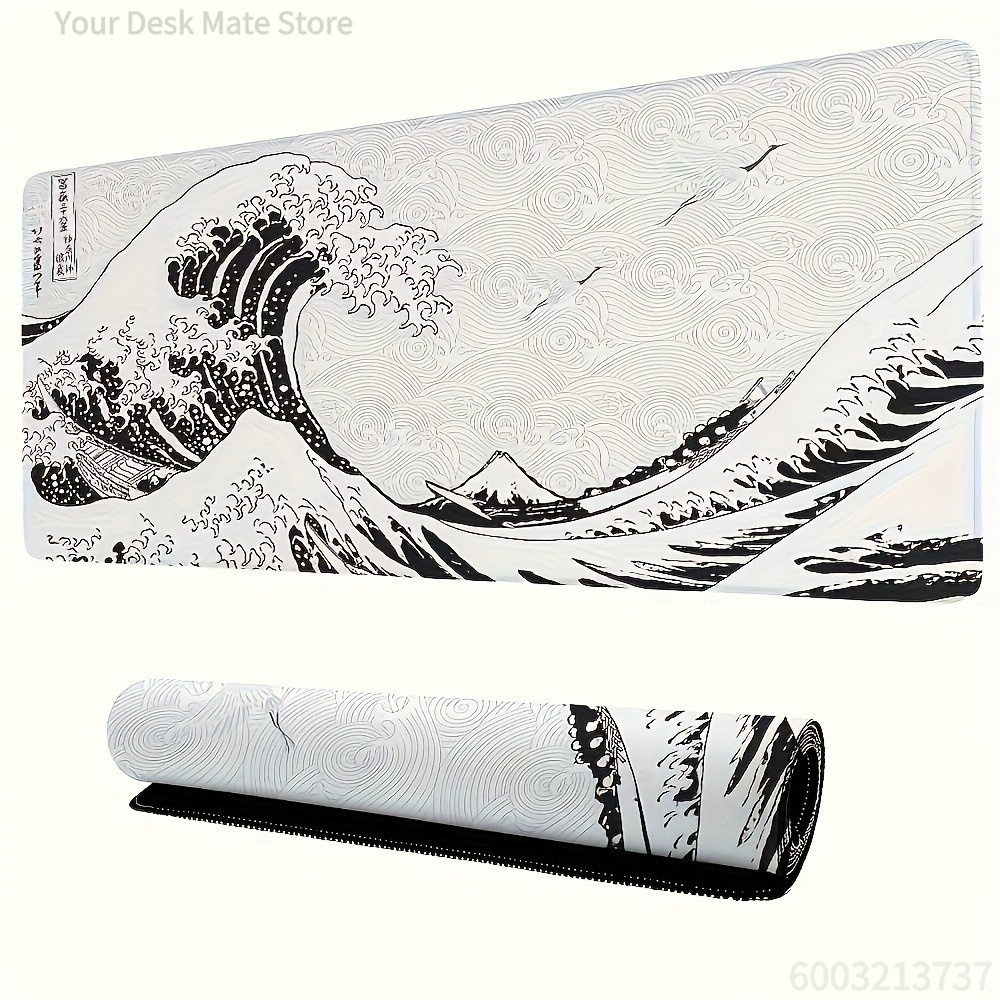 แผ่นรองโต๊ะลายคลื่นสีดำขาว ขนา - Desk Setup Art บทวิจารณ์และราคา