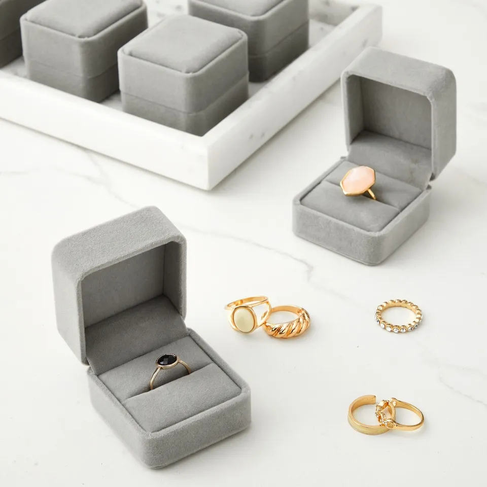 6PCS กํามะหยี่สแควร์กล่องแหวนแ - Ring Binder Box บทวิจารณ์และราคา