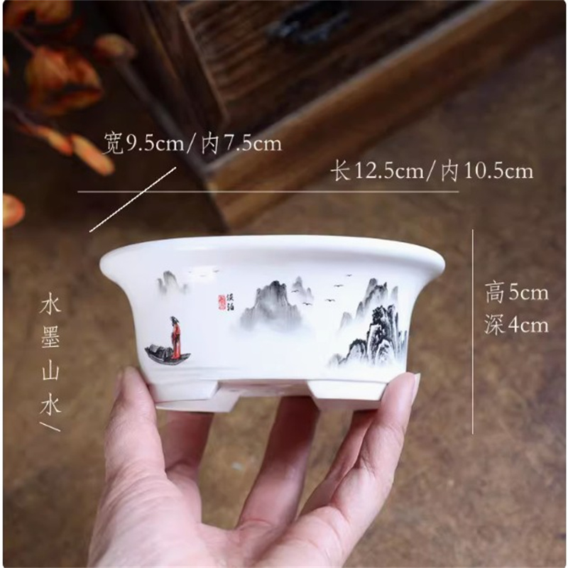 พอร์ซเลนสีขาวรูปไข่Bonsaiหม้อ, - Plant Pot Small Desk บทวิจารณ์และราคา