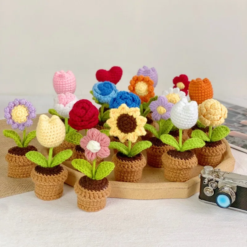 ดอกกุหลาบกระถางจิ๋วทอมือ ตกแต่ - Plant Pot Small Desk บทวิจารณ์และราคา