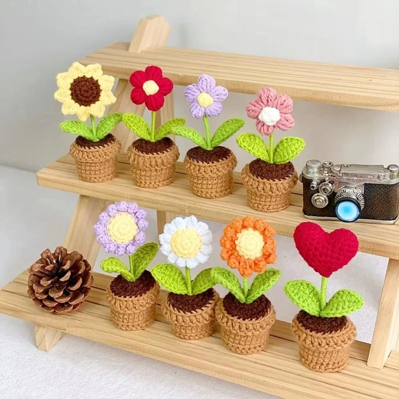 ดอกกุหลาบกระถางจิ๋วทอมือ ตกแต่ - Plant Pot Small Desk บทวิจารณ์และราคา
