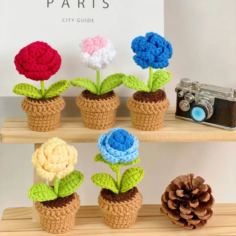 ดอกกุหลาบกระถางจิ๋วทอมือ ตกแต่ - Plant Pot Small Desk บทวิจารณ์และราคา