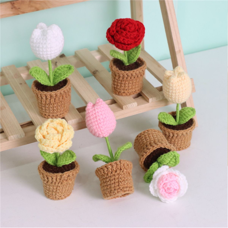 ดอกกุหลาบกระถางจิ๋วทอมือ ตกแต่ - Plant Pot Small Desk บทวิจารณ์และราคา