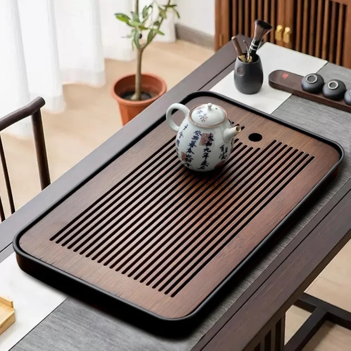 ถาดชาไม้ไผ่แบบพกพา ถอดประกอบได - Desk Setup Clean บทวิจารณ์และราคา