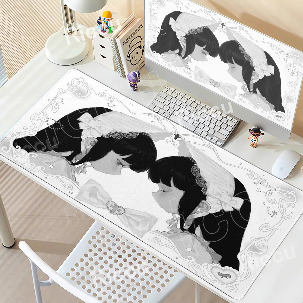 สีดำและสีขาวแผ่นรองเมาส์ความงา - Desk Setup Accessories Aesthetic บทวิจารณ์และราคา